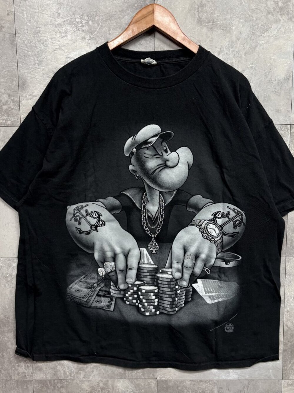 Delta Popeye Poker T Shirt Men's 2XL Black Casino Cash Graphic Y2K